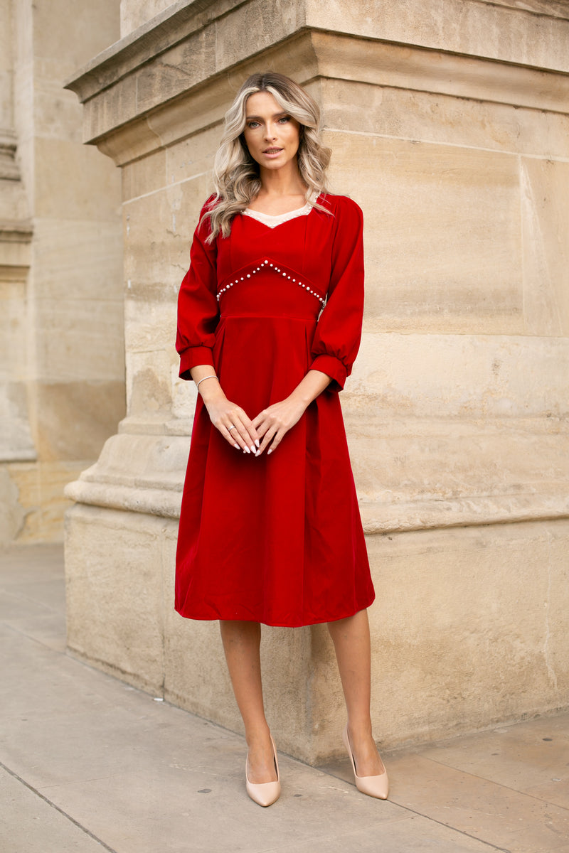 Rochie Fionna din catfiea accesorizata cu perle
