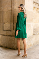 Rochie Nicolette verde plisata cu volanase la mansete