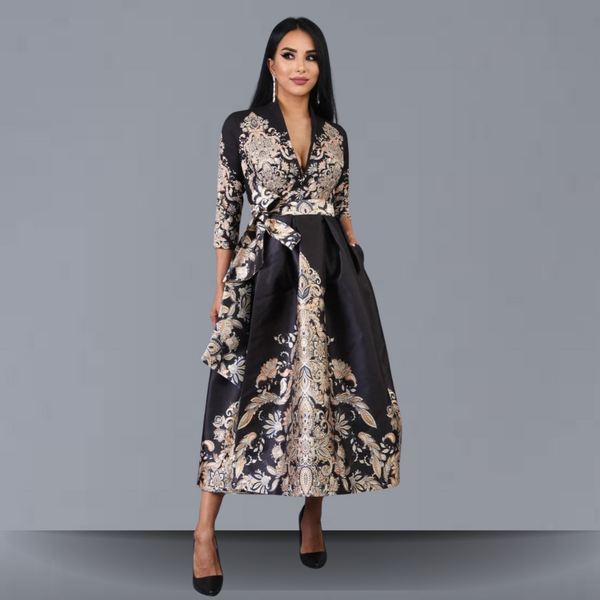 Rochie Loa neagra cu imprimeu deosebit si cordon