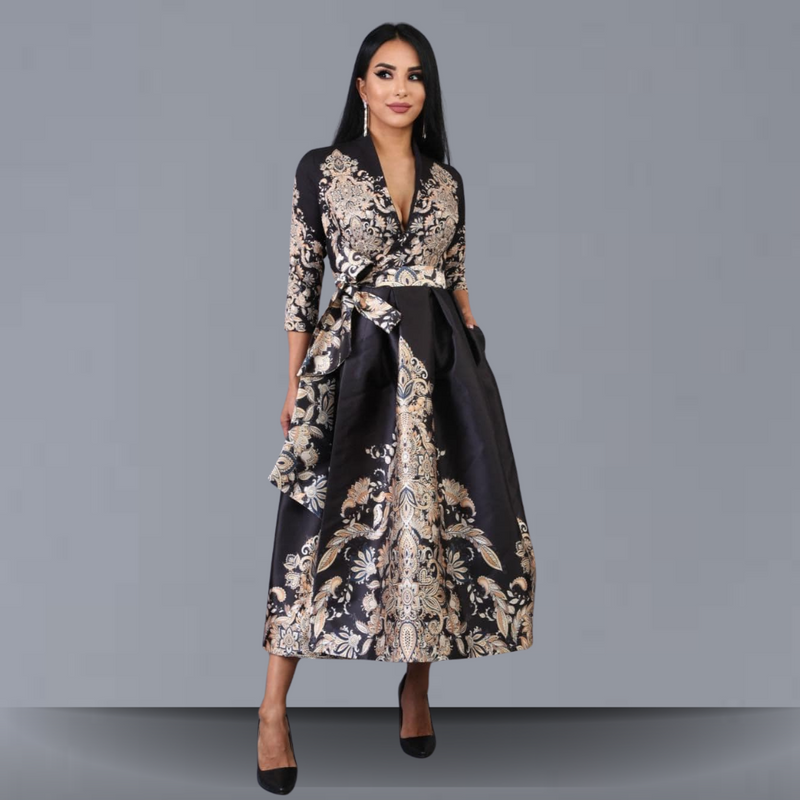 Rochie Loa neagra cu imprimeu deosebit si cordon