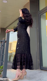Rochie Lady tip sirena, din tweed cu fundite si dantela