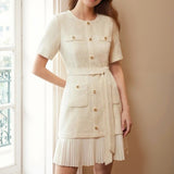 Rochie Noelle din tweed cu terminatii plisate