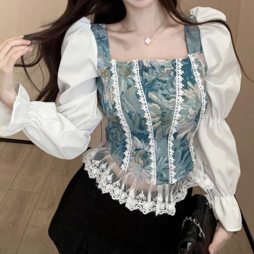 Top Rolly cu detalii din denim si dantela