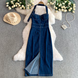 Rochie mulata Koca din denim, cu crapatura in fata