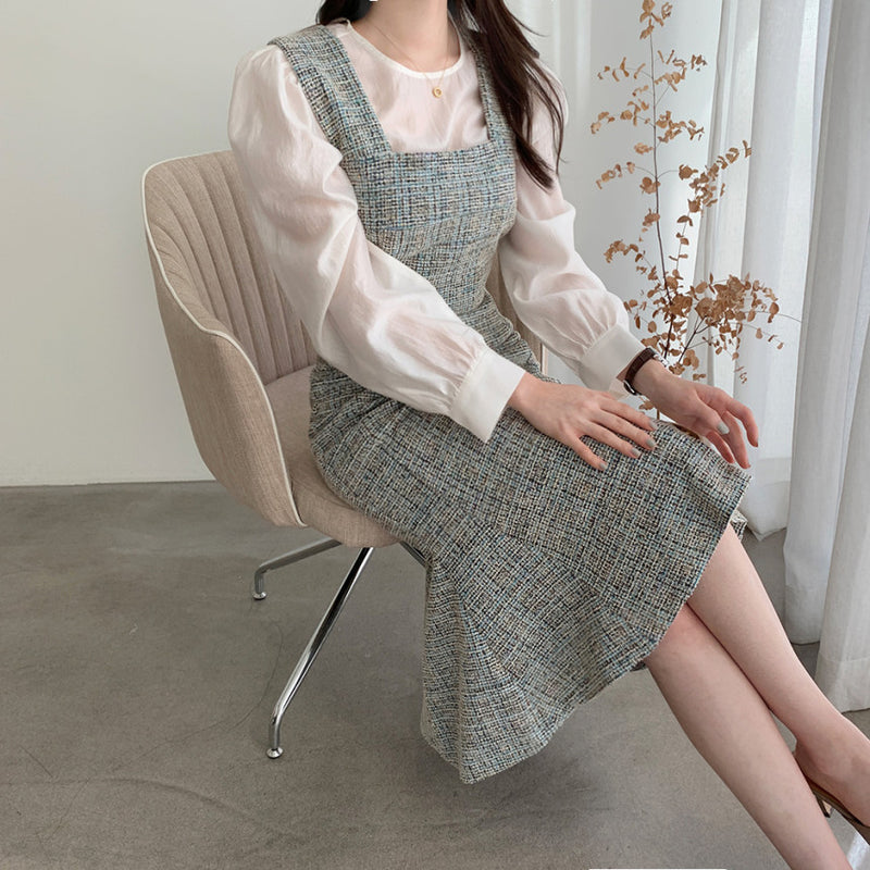 Rochie Sanda albastra din tweed