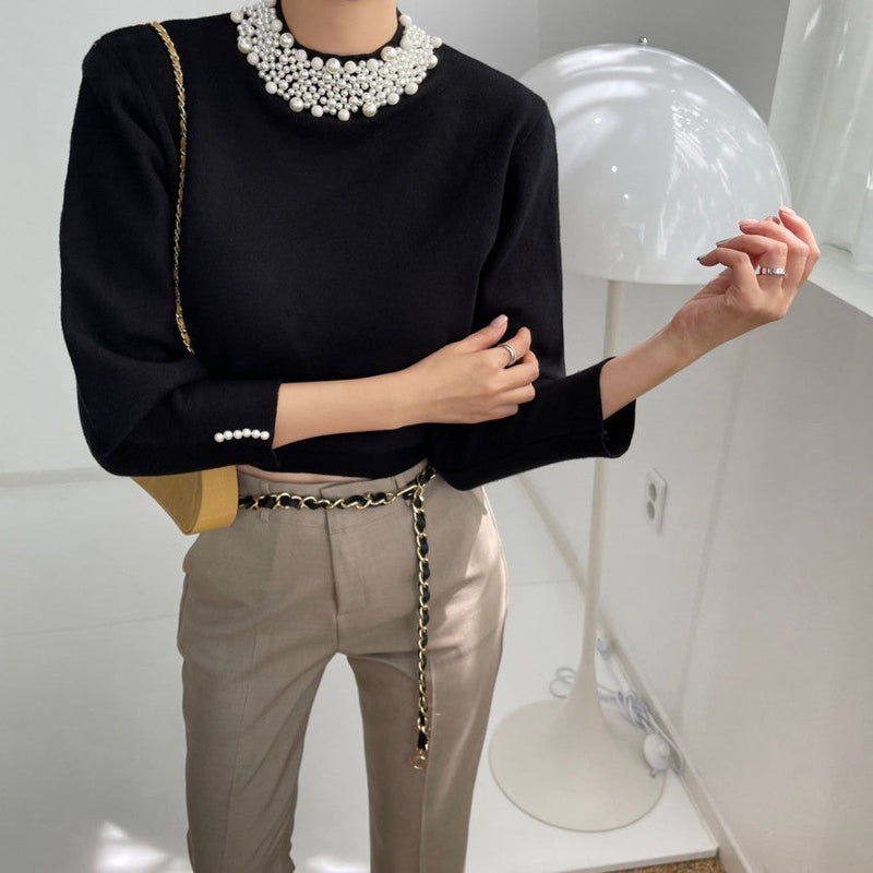 Bluza Ayana neagra accesorizata cu perle