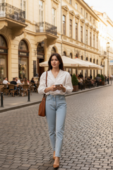Camasa Zotty cu decolteu in V si mansete late elastice