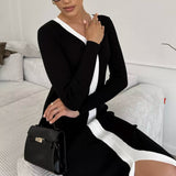 Rochie Alexia din tricot cu model bandă albă verticala