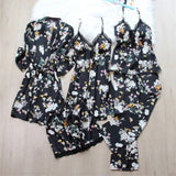 Set pijama Lalle bleumarin din tesatura satinata si dantela - 5 piese