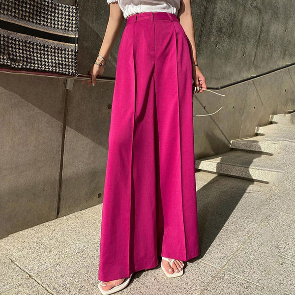 Pantaloni Sapphira roz usor evazati cu talie inalta