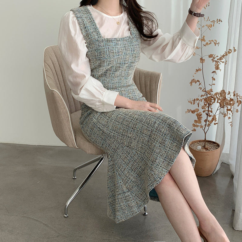 Rochie Sanda albastra din tweed