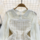 Rochie mini Raquel din tweed si maneci din chiffon