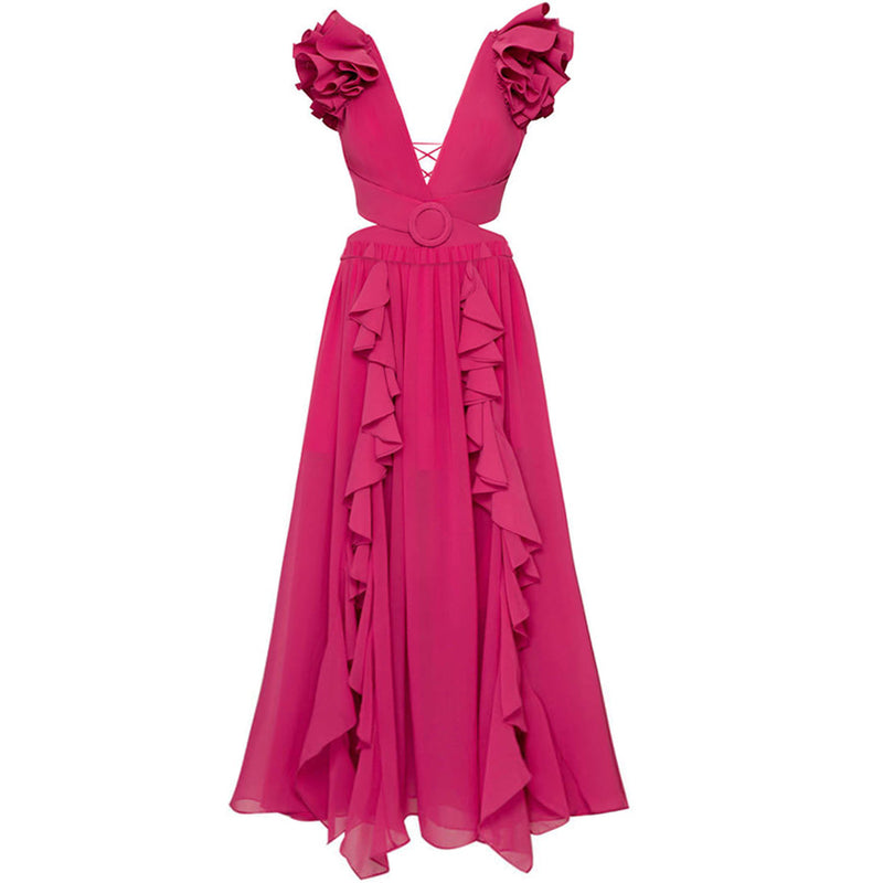Set Minda roz compus din costum de baie si fusta lunga vaporoasa