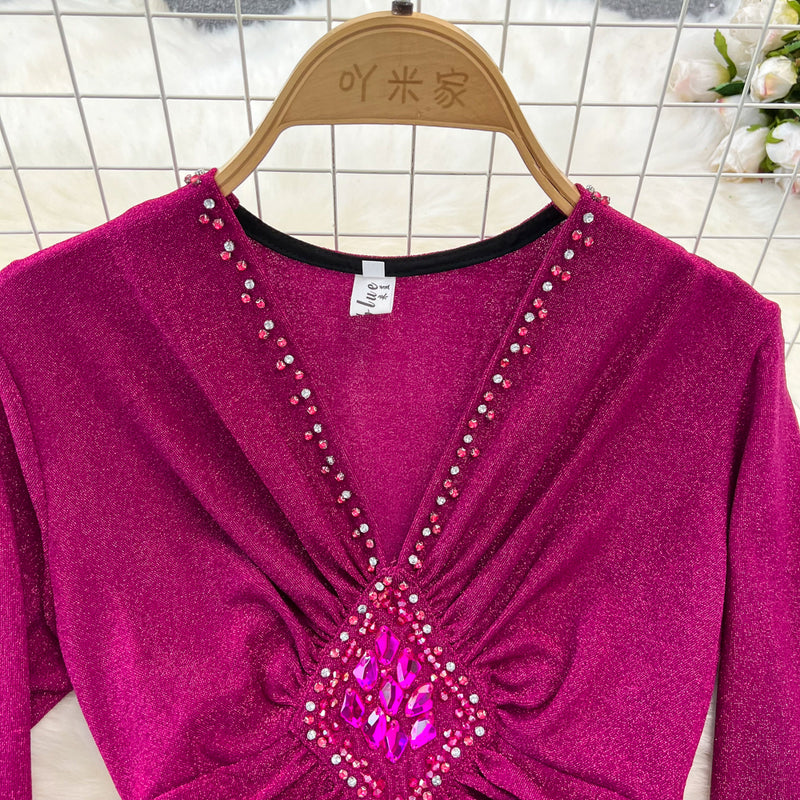 Rochie Mirabela violet accesorizata cu sclipici si cristale