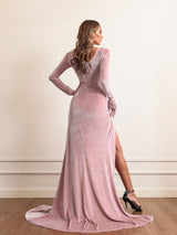 Rochie Geovanna roz din catifea