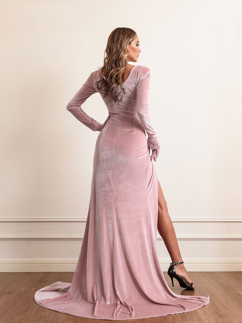 Rochie Geovanna roz din catifea