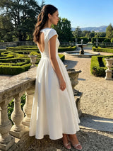 Rochie midi Christinne cu croi evazat si decolteu la spate