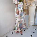 Rochie Aletta cu imprimeu floral si maneci bufante