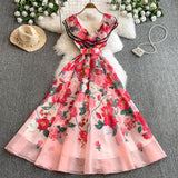Rochie Elisia cu volanase, imprimeu floral, curea inclusa