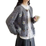 Jerseu Ralina din tricot cu broderie florala 3D