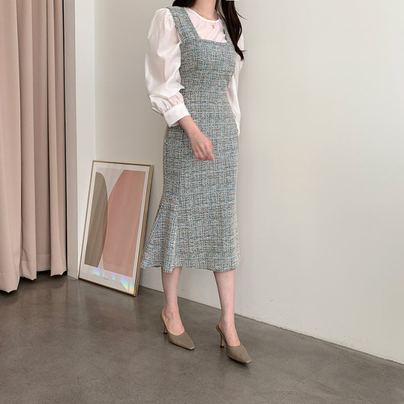 Rochie Sanda albastra din tweed