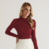 Bluza Lia cu guler inalt, detaliu drapat