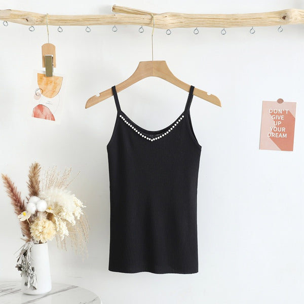 Maiou Althea negru din tricot reiat accesorizat cu perle
