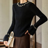 Bluza Ganida din tricot cu detalii la baza gatului si mansete