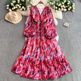 Rochie midi plisata Hoja, imprimeu frunze