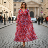 Rochie midi plisata Hoja, imprimeu frunze