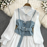 Set Rosaline cu vesta albastru deschis din denim