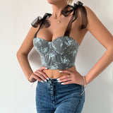 Top Leilani gri cu bretele din tulle