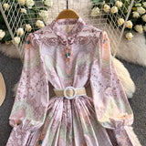 Rochie maxi Rammy cu imprimeu floral si curea in talie