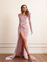 Rochie Geovanna roz din catifea