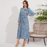 Rochie Adania albastra cu funda laterala si cordon accesorizat