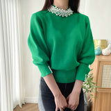 Pulover Ayana verde accesorizata cu perle