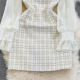 Rochie mini Raquel din tweed si maneci din chiffon