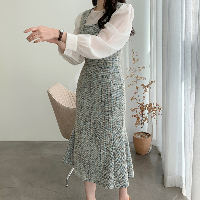 Rochie Sanda albastra din tweed