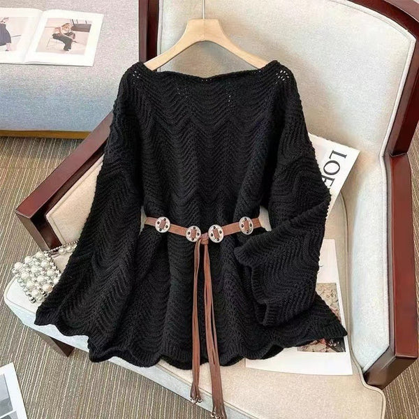 Bluza Evanta din tricot cu talie accentuata prin curea