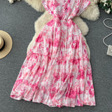 Rochie Brea roz cu nasturi imbracati si imprimeu floral