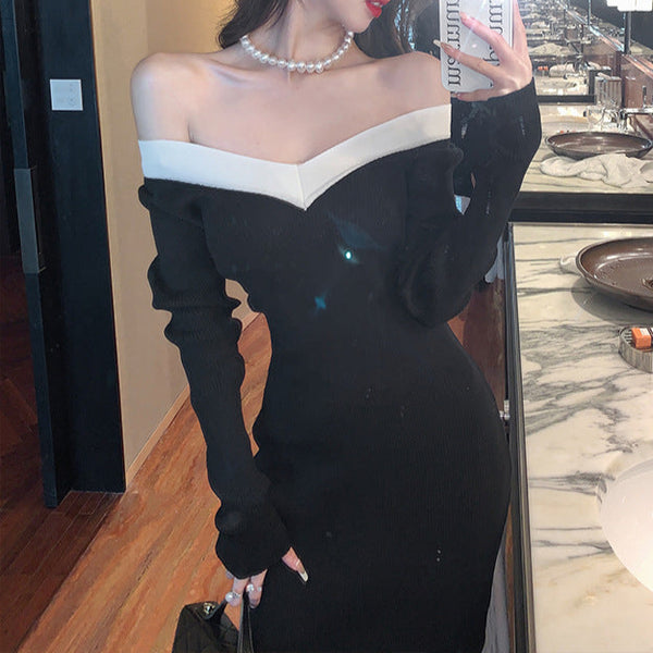 Rochie Malena din tricot cu decolteu barcuta