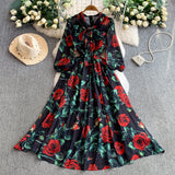 Rochie midi Liria cu imprimeu floral si funda