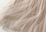 Fusta Perllis bej din tulle accesorizata cu perle