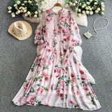 Rochie midi Liria cu imprimeu floral si funda