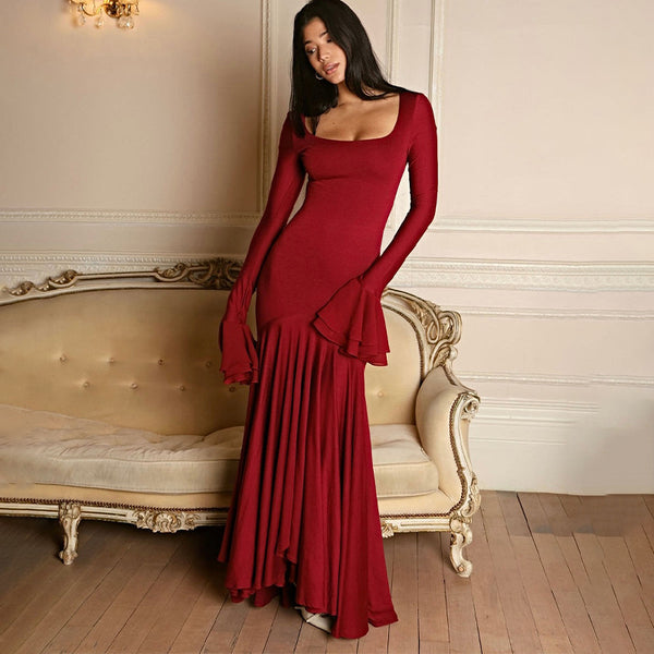 Rochie Jovana cu decolteu patrat si mansete cu volanase