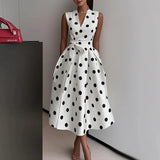 Rochie Presy cu decolteu petrecut si imprimeu buline