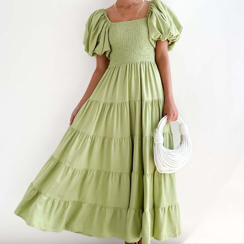 Rochie Anovia verde masliniu cu decolteu patrat