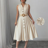 Rochie Gatte din in cu talie accentuata prin curea