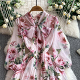 Rochie midi Liria cu imprimeu floral si funda