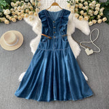 Rochie Denima din denim, curea inclusa